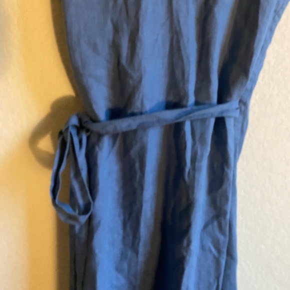 PAVIETRA Linen Twisted Straps Blue Wrap Pockets Resortwear Feminine Dress XS - Picture 14 of 16